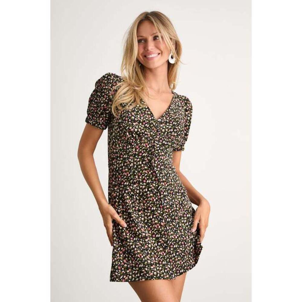 Lulus Adored Cutie Navy Floral Corduroy Button-front Mini Dress Blue - Size M